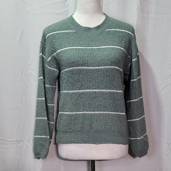 Freshman 1996 Women's Green Striped Pullover Wide Sleeve Oversized Sweater XS 🐈 - Picture 2 of 11